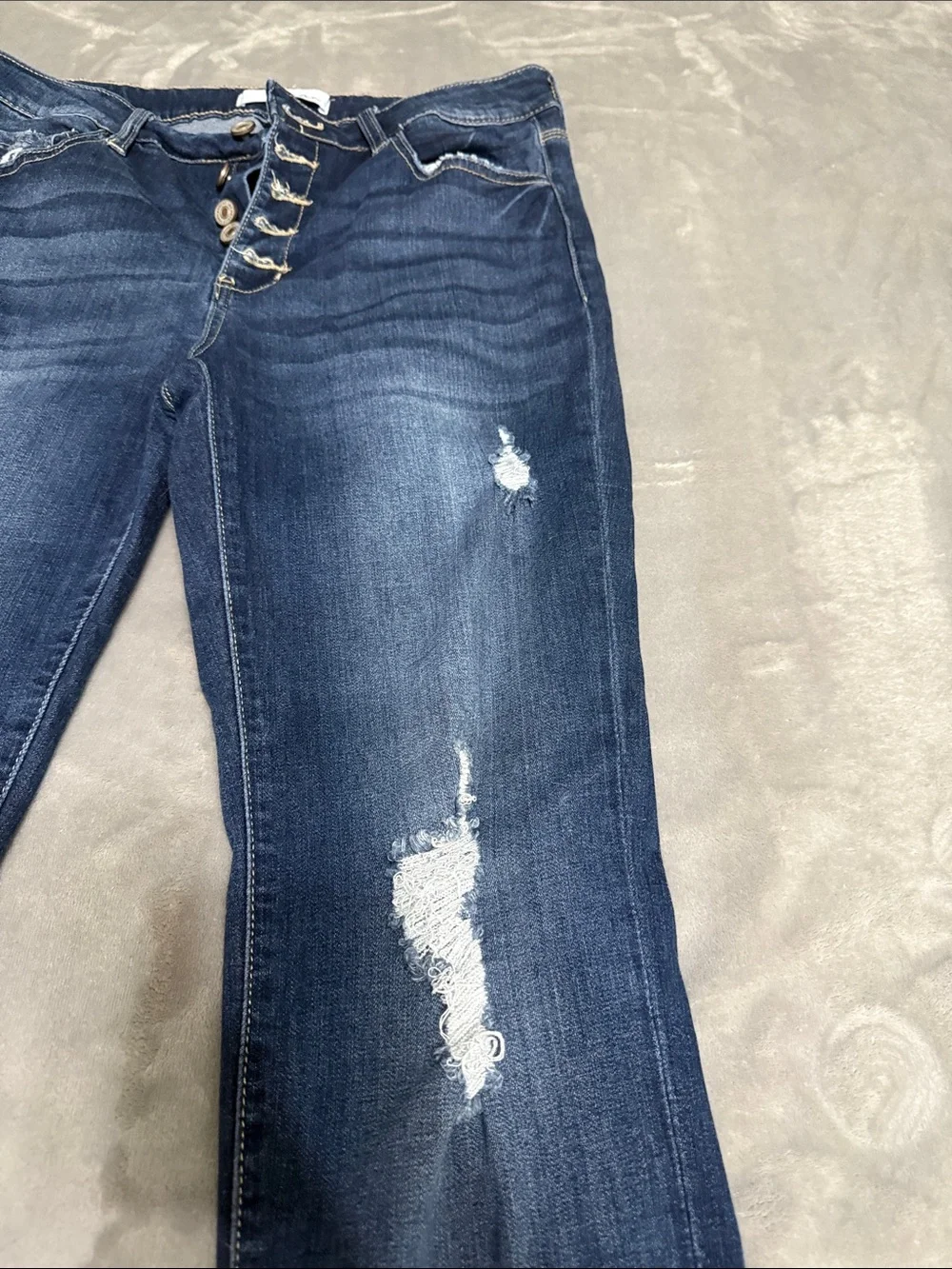 KanCan Dark Blue Distressed Button Fly Slim Boyfriend Jeans item 72509
